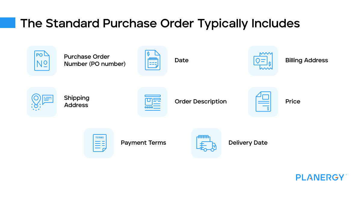 The standard purchase order typically includes