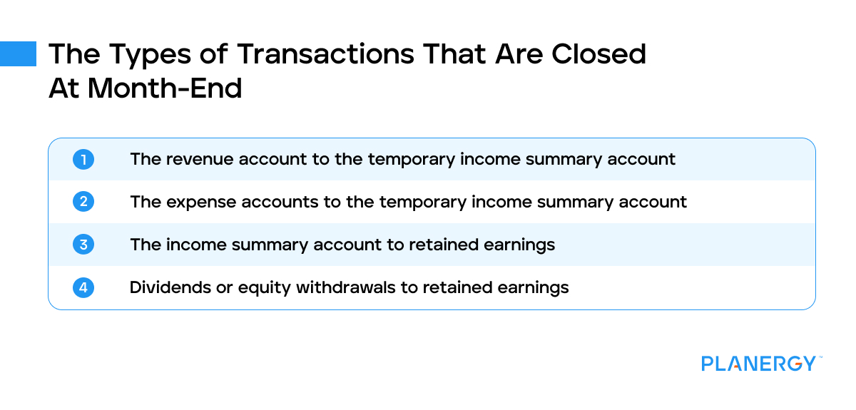 Types of transactions that are closed at month-end
