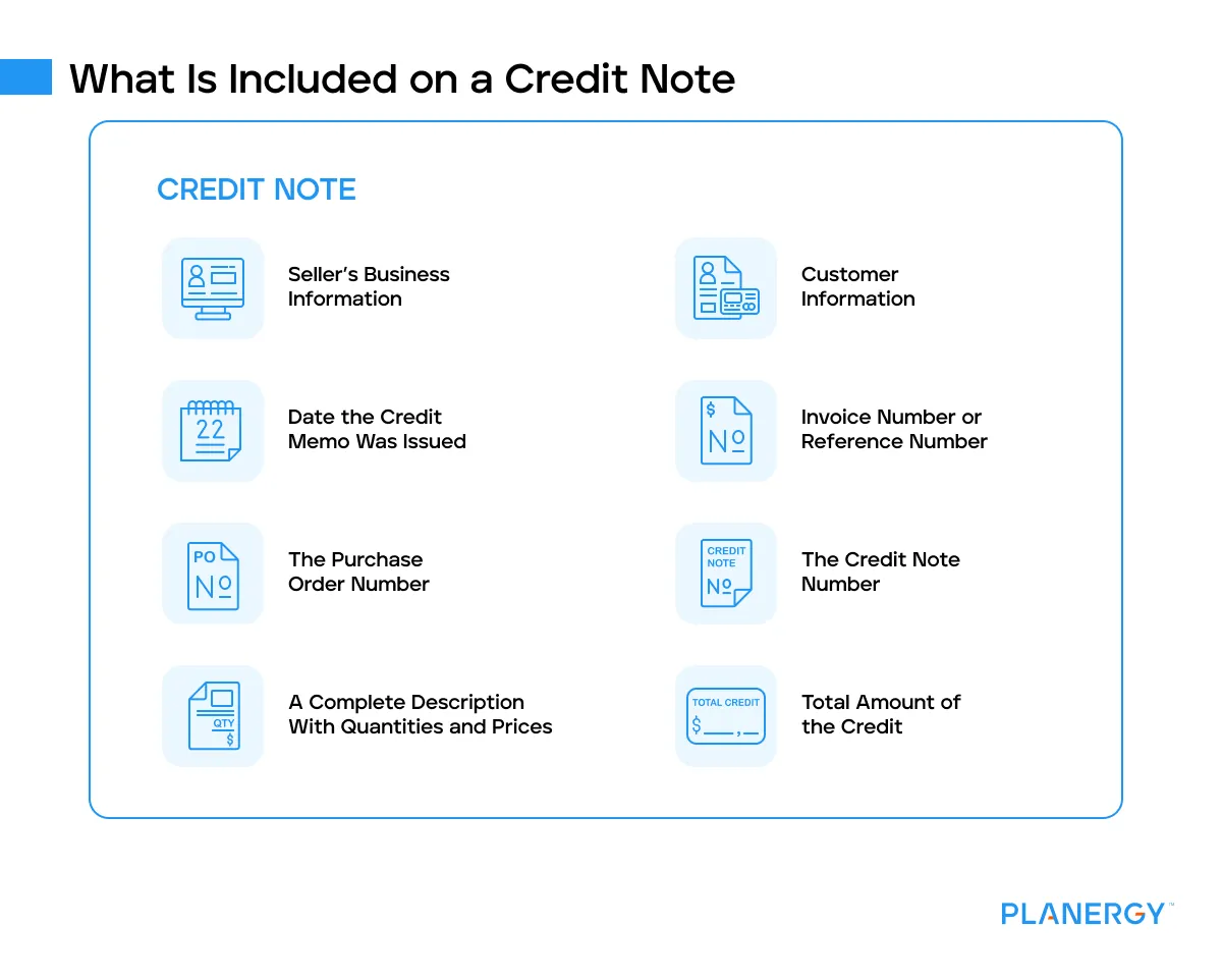 What is included on a credit note