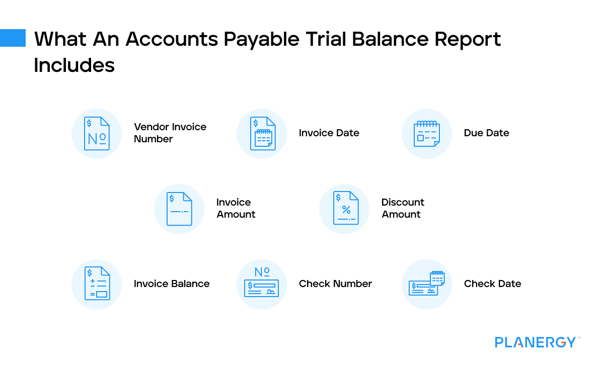 What an accounts payable trial balance report includes