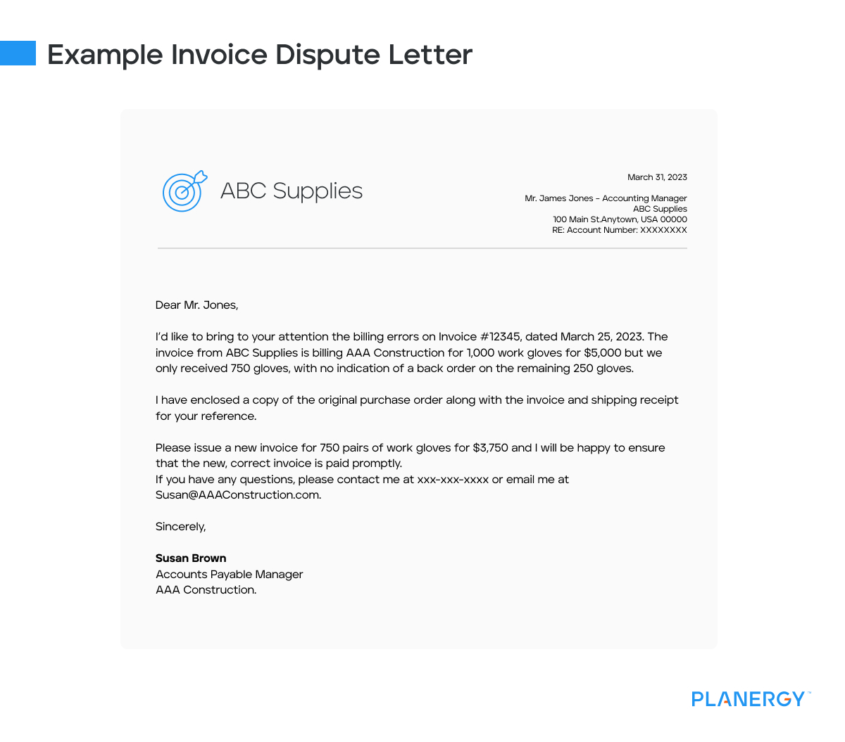 Example invoice dispute letter