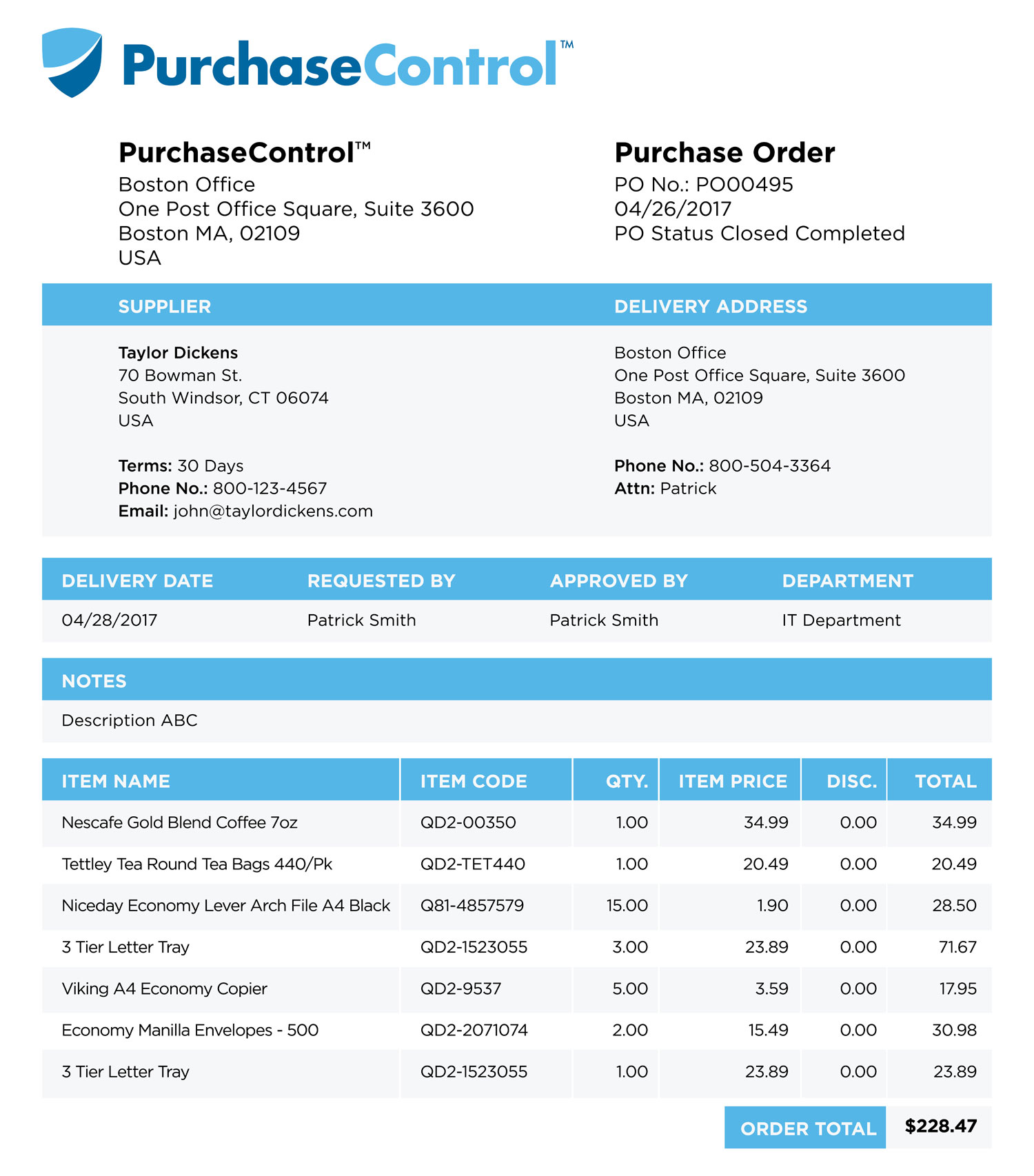 simple purchase order form