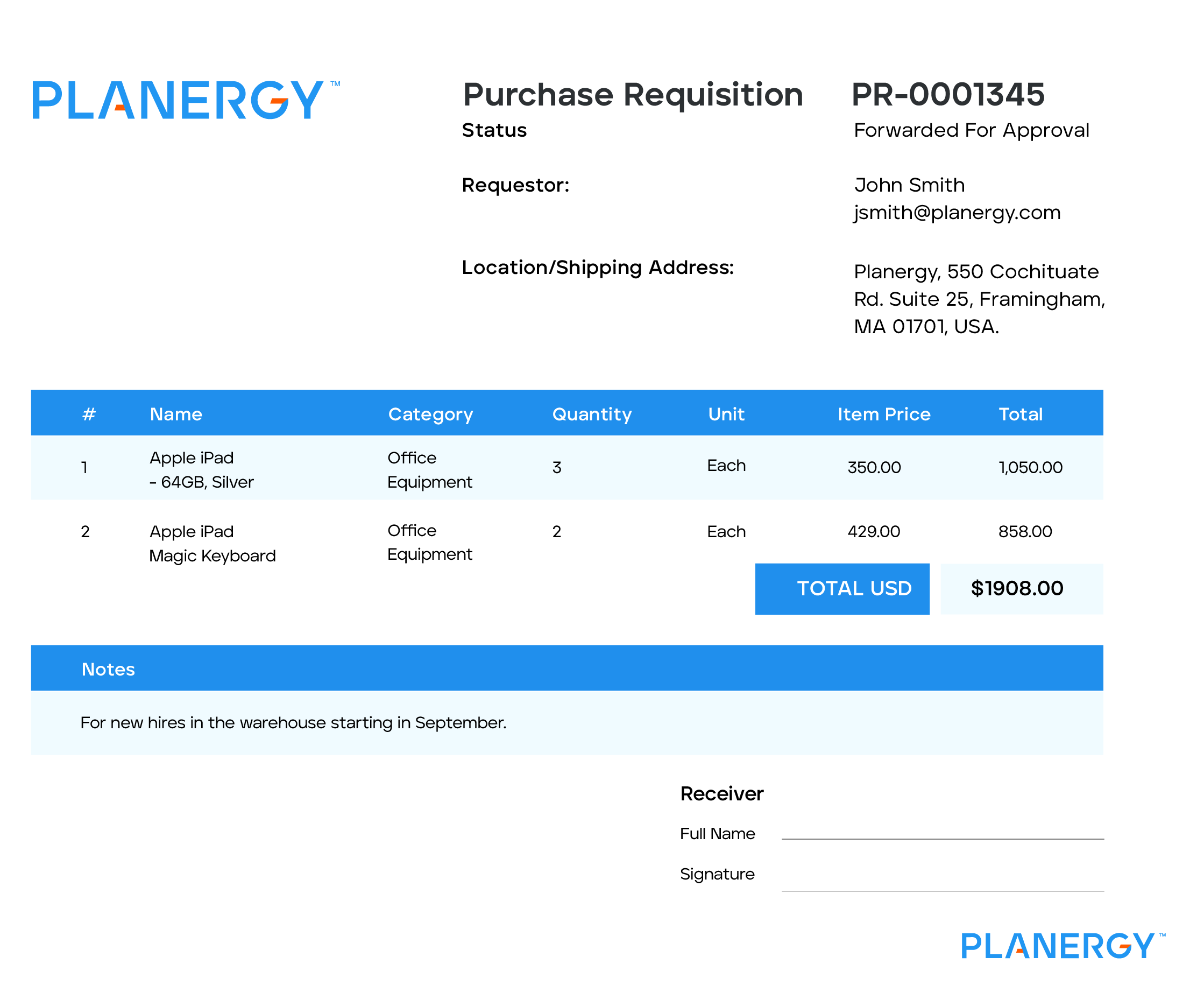 Purchase Requisition Example