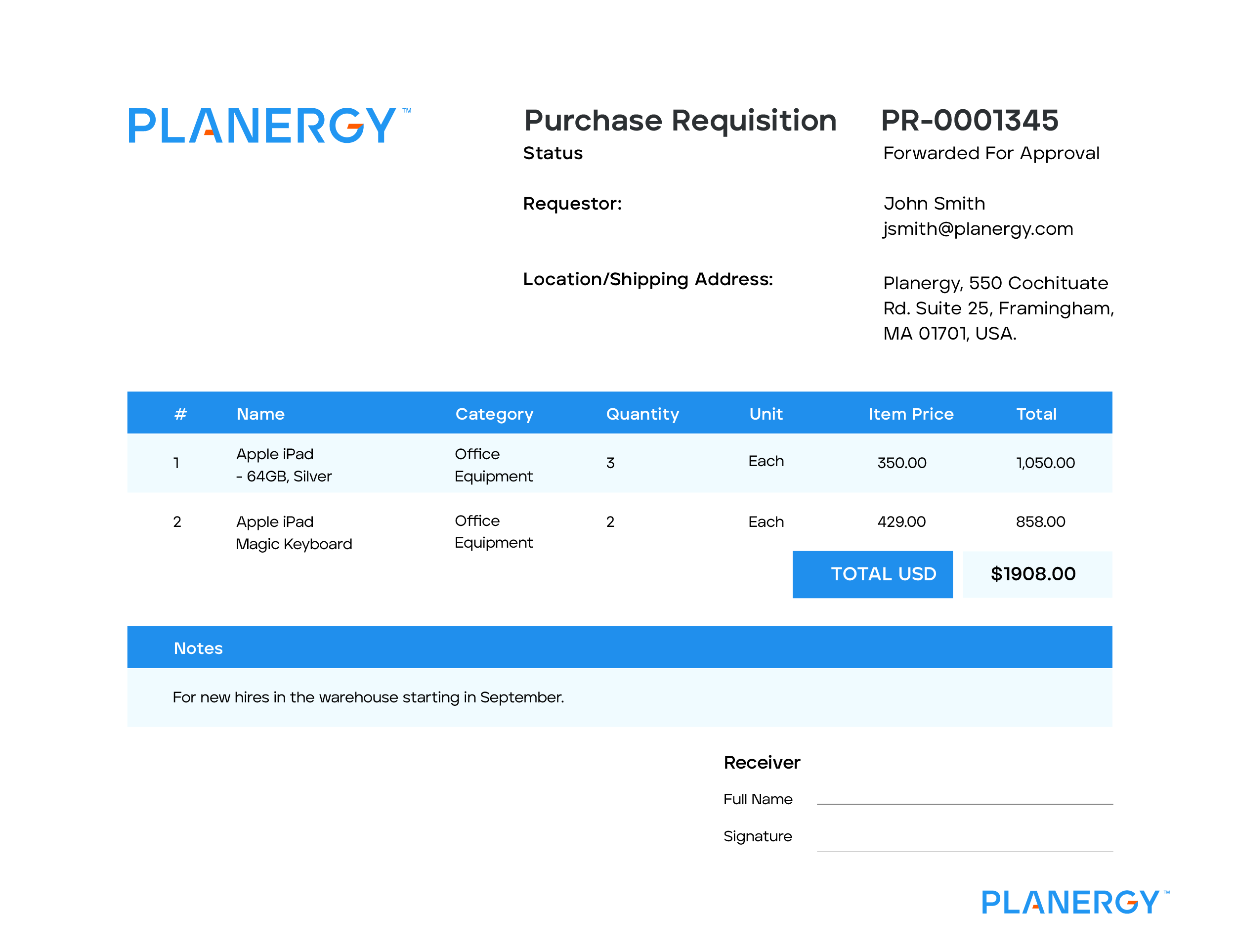 Purchase Requisition Example