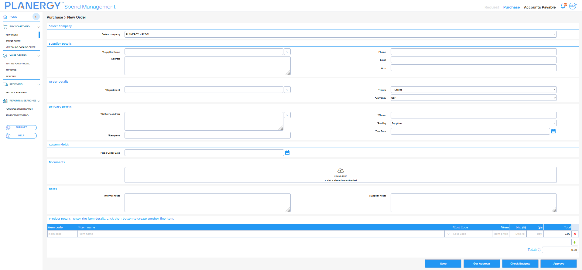 Planergy Purchase Requisition Form