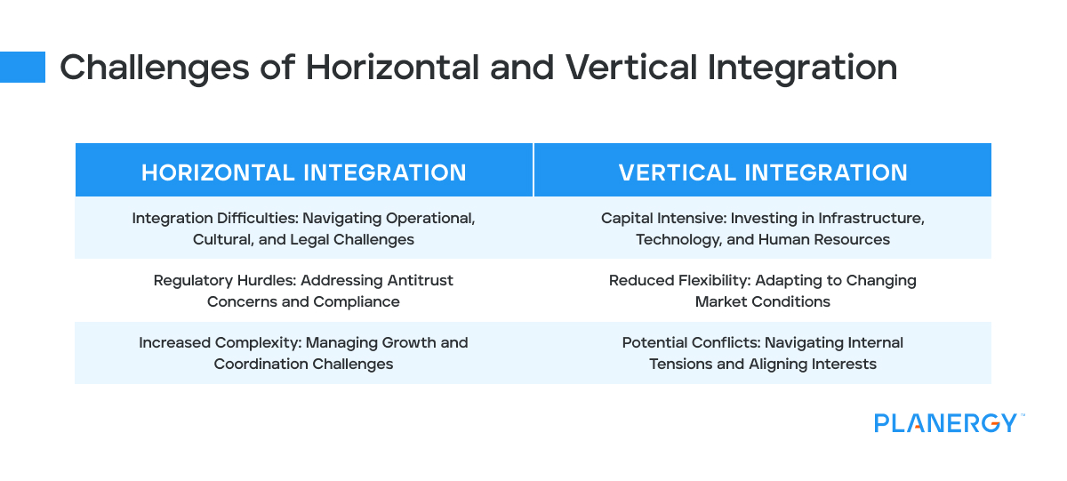 Challenges and key differences between horizontal and vertical integration