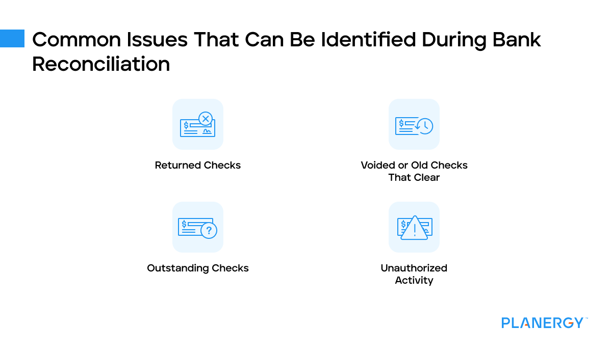 Common issues that can be identified during bank reconciliation