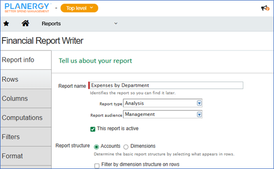 Sage Intacct - Set Report Information