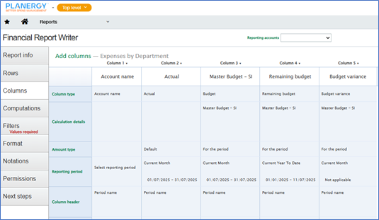 Sage Intacct - Select The Columns