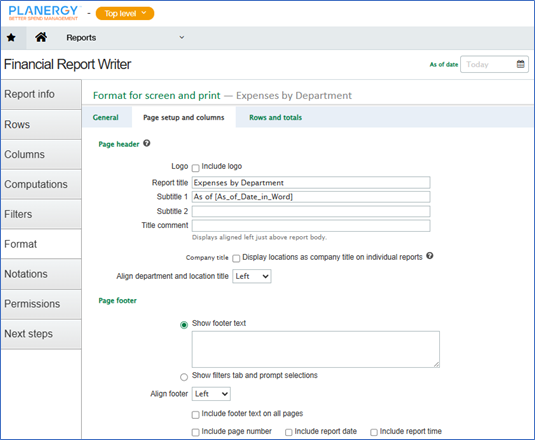 Sage Intacct - Select the Formatting For The Report